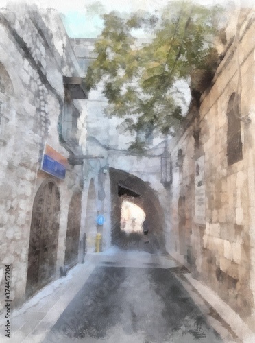Fototapeta Naklejka Na Ścianę i Meble -  narrow street in the old town of jerusalem