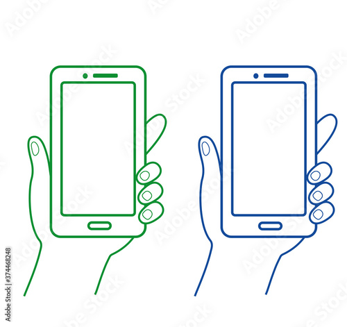Hand holding a smartphone line icon