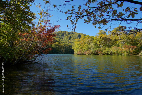 Mountain Lake in Early Autumn Sunlight, Nagano, Japan