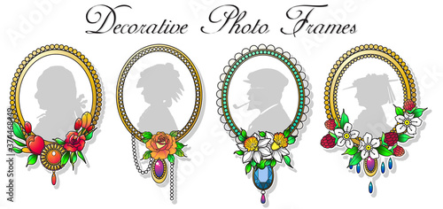 Decorative Photo Frames, Floral Bouquet, Gems, Jewels