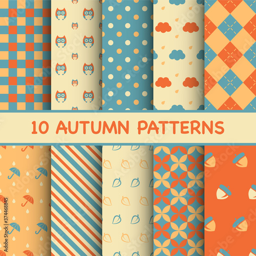 Set of the autumn theme patterns. Vector illustration.