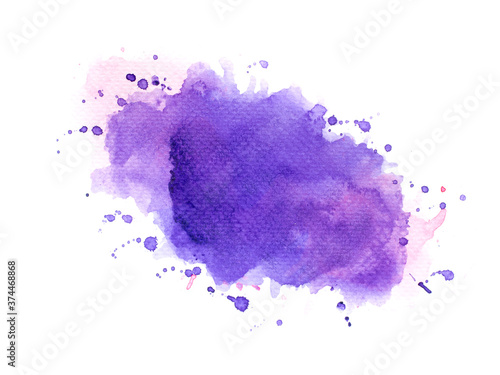 purple watercolor paint of brush on white paper.
