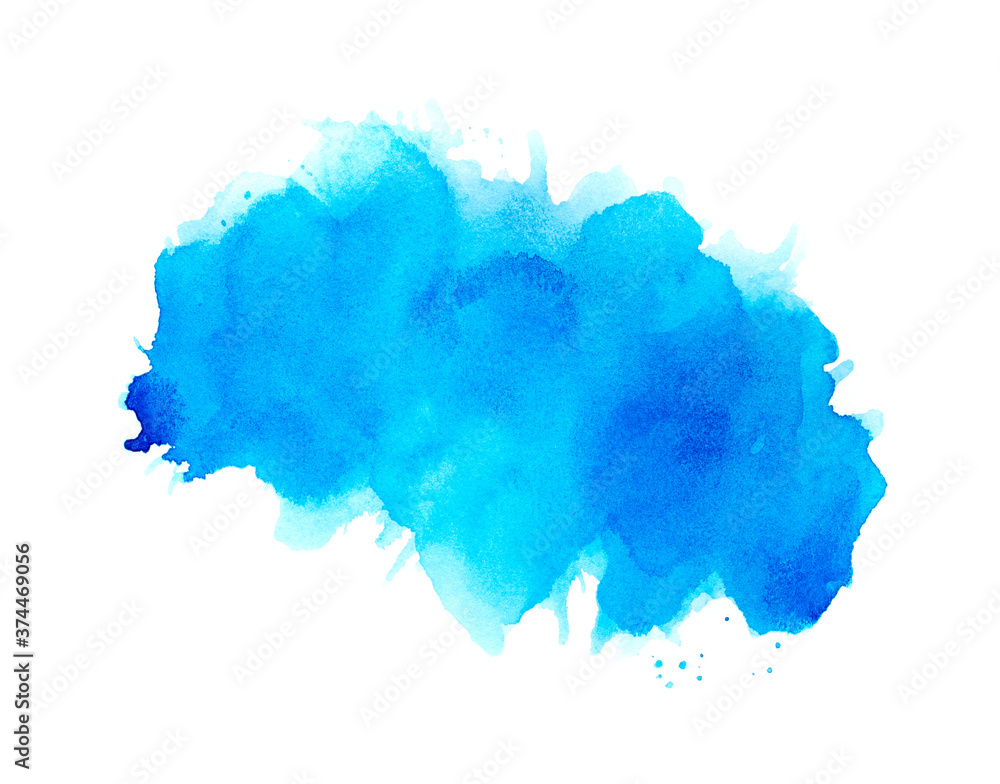 blue paint of splashes watercolor on white.
