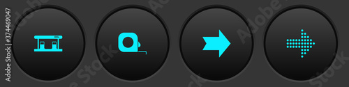 Set Gas filling station, Roulette construction, Arrow and Dots arrow icon. Vector.