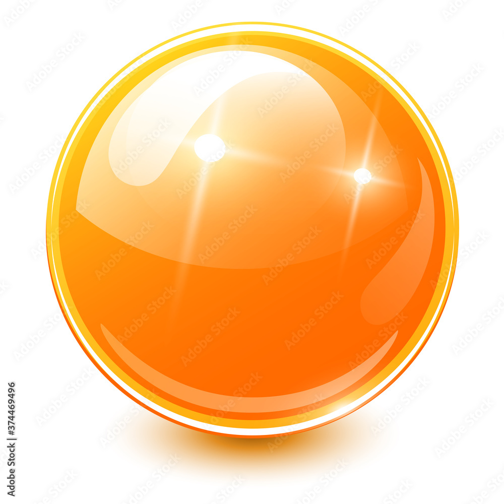 Orange sphere 3D, glossy and shiny vector ball icon.

