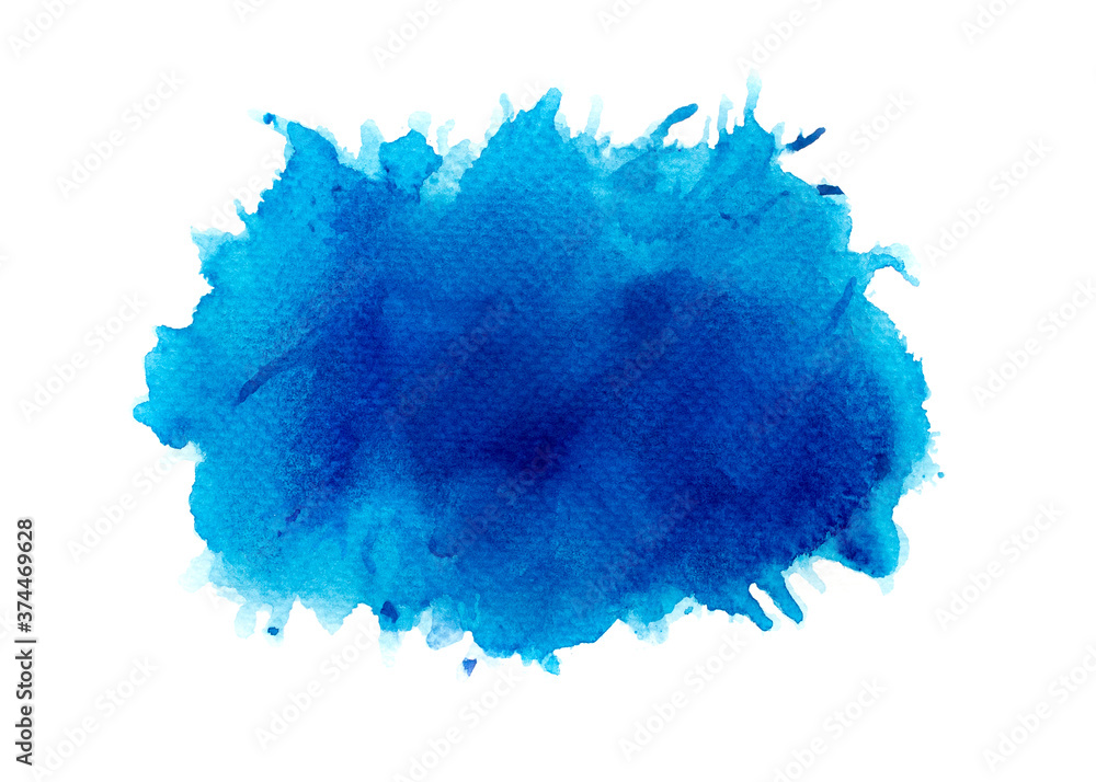 blue splashes of paint on white paper.
