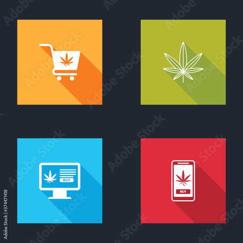 Set Shopping cart with marijuana, Marijuana or cannabis leaf, Online buying and icon. Vector.