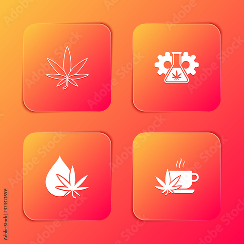 Set Marijuana or cannabis leaf, Test tube with marijuana, oil and Cup tea icon. Vector.