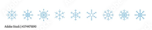 Snowflake line icon. Vector isolated elements. Set of vector isolated line snowflake line icons. Snowflakes template. Blue snowflake
