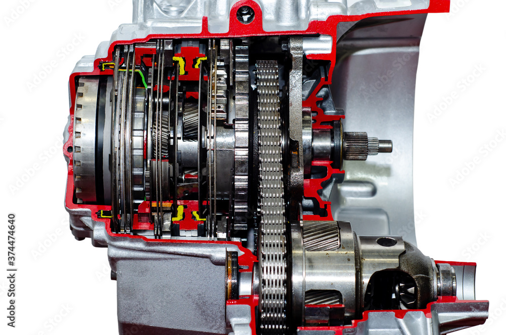 Close-up of automatic transmission cross section.