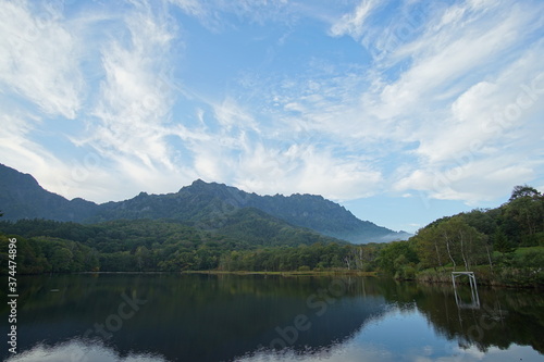 beautiful landscape view of mountain, lake, and trees © Hirotsugu