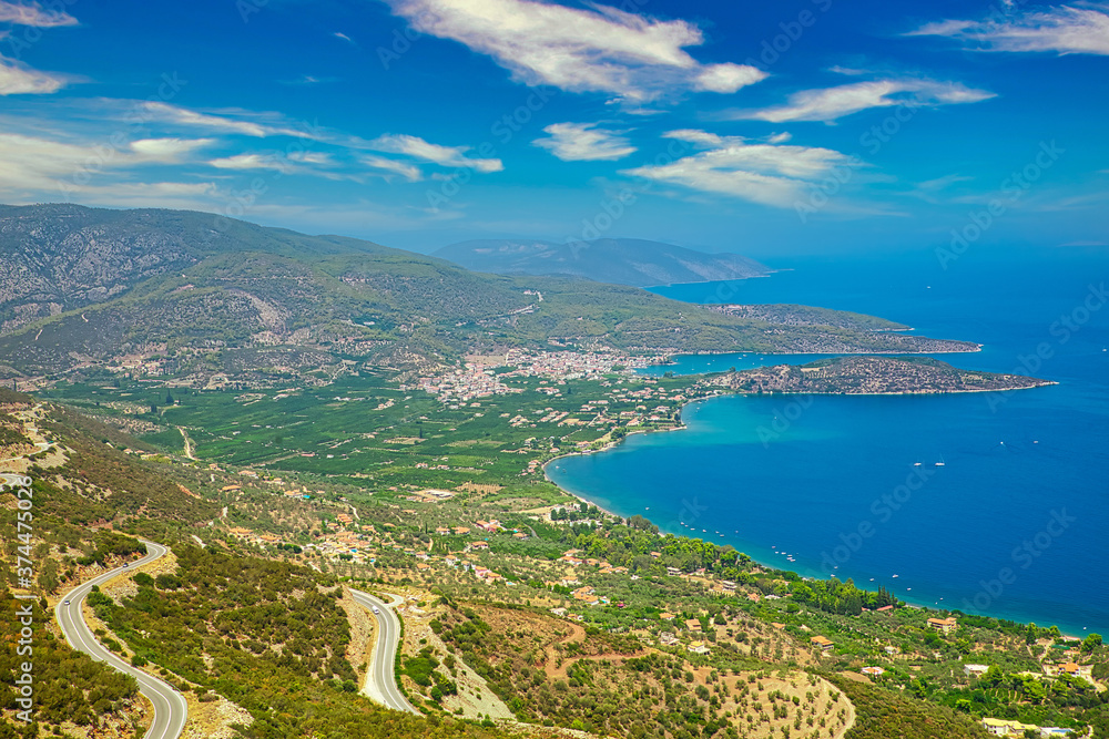 Beautiful panoramic view of Greece coastline on Peloponessos
