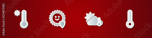 Set Meteorology thermometer, UV protection, Thermometer and cloud, sun and icon. Vector.