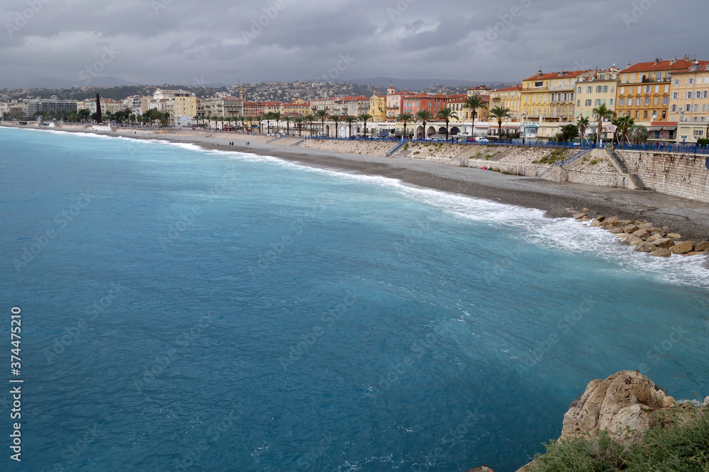 Fototapeta premium overhead view of beaches in Nice, France
