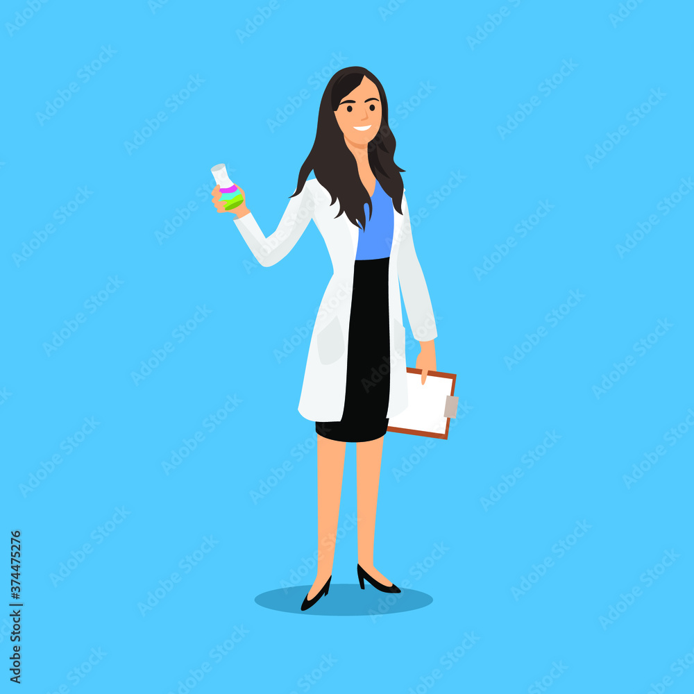 Woman with lab jacket holding a chemical tube Woman with lab jacket holding a chemical tube
