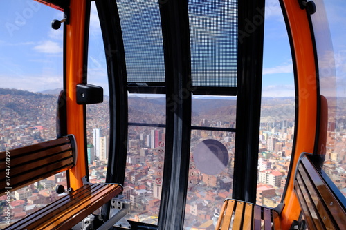 Obraz na plátne Bolivia La Paz - La Paz Cable Car Orange line - linea naranja Cable car inside v