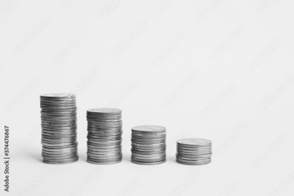 Money saving, financial growth concept. Stacked of coins in white background. Money saving, financial growth concept. Stacked of coins in white background.