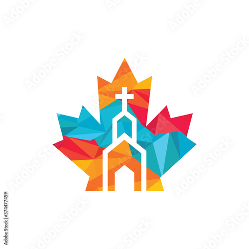 Canadian church vector logo design. Maple church icon logo design.