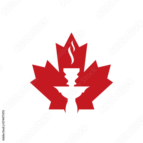 Maple leaf and hookah logo design. Canada leisure club logo concept. photo