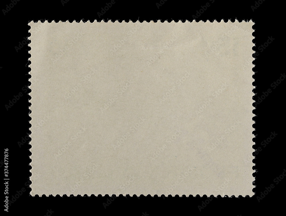 Blank old postage stamp isolated on black background, with clipping path