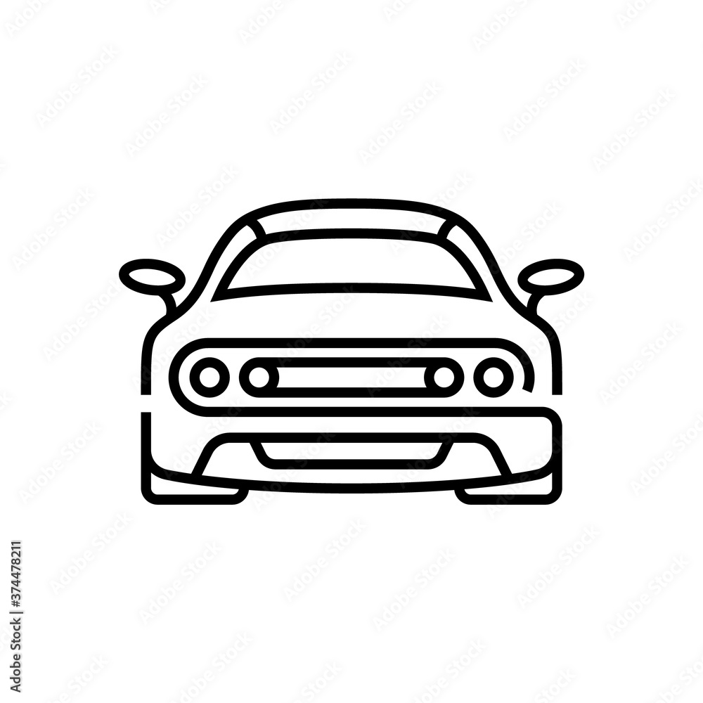 Sports racing car, vector linear icon.