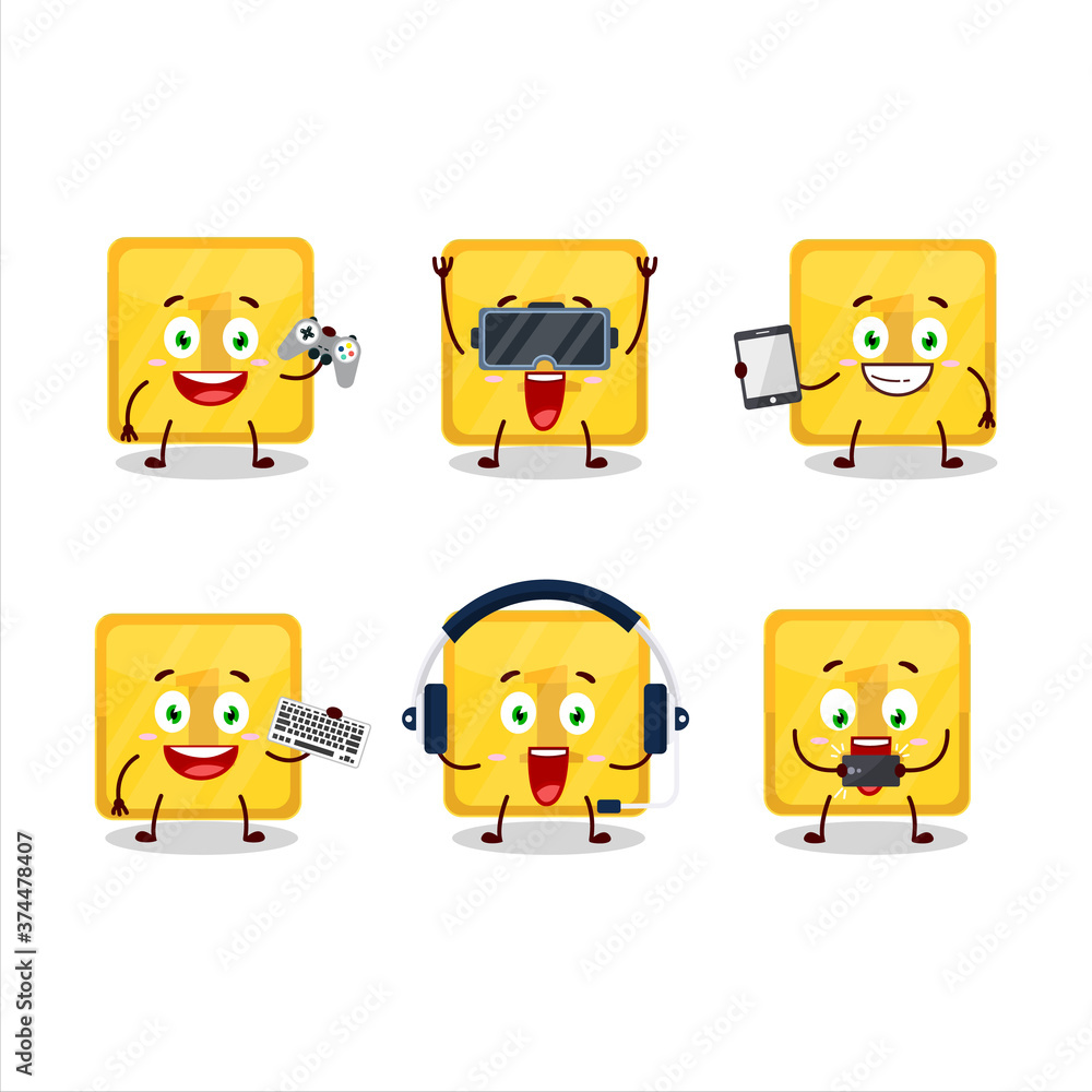 Gold first button cartoon character are playing games with various cute emoticons Gold first button cartoon character are playing games with various cute emoticons