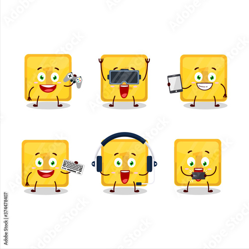 Gold first button cartoon character are playing games with various cute emoticons