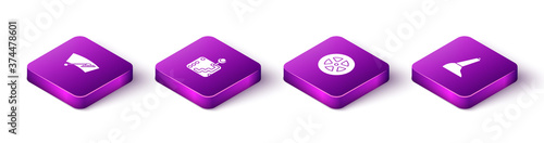 Set Isometric Windscreen wiper, Gear shifter, Car wheel and handbrake icon. Vector.