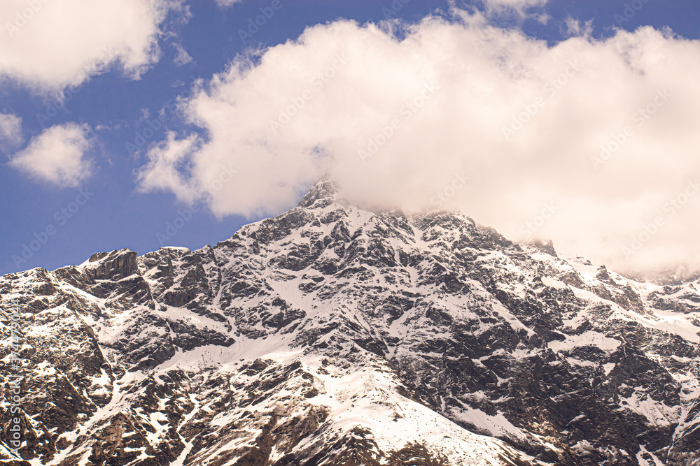 Beautiful View of Himalayas mountains peak from kheerganga,himachal pradesh