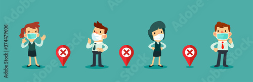 business people with face mask practicing social distancing