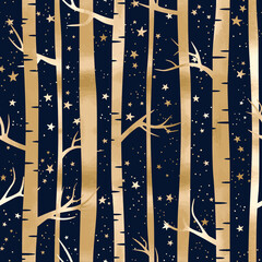 Stickers Berken patronen Gouden berken onder sterrenhemel nacht  © Tamiris