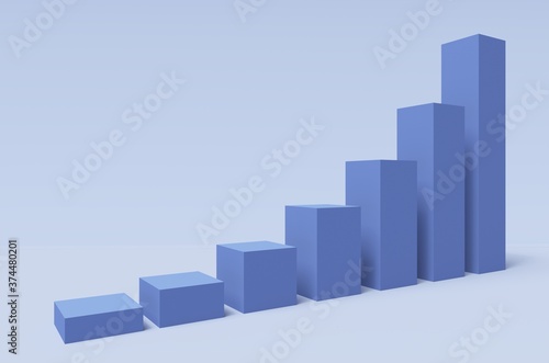 3D illustration of blue bar chart  exponential growth