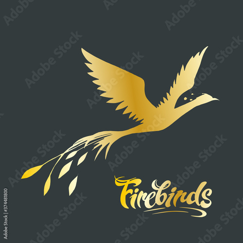 Vector image of a golden flying firebird and the inscription "Firebirds"