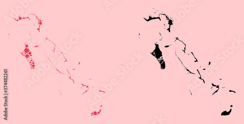 Vector Mosaic Map of Bahamas Islands of Covid Items and Solid Map