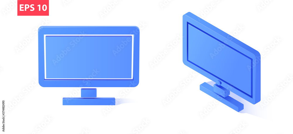 Isometric and front pesrpective PC monitor. Isolated on a white background. Vector eps10 Isometric and front pesrpective PC monitor. Isolated on a white background. Vector eps10