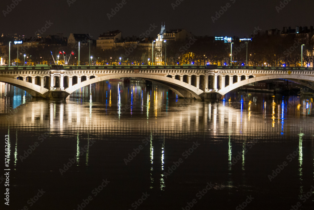 Along Sagone river in Lyon at night