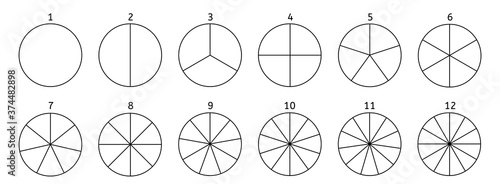 Divide circle diagram. Black segment element. Vector round 12 section
