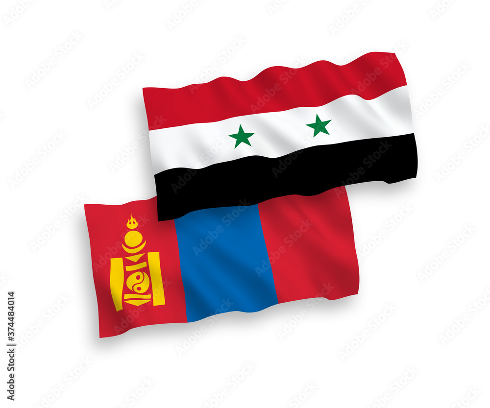 Flags of Mongolia and Syria on a white background Flags of Mongolia and Syria on a white background