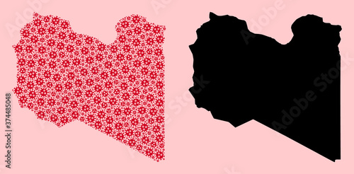 Vector Mosaic Map of Libya of Covid-2019 Virus Items and Solid Map