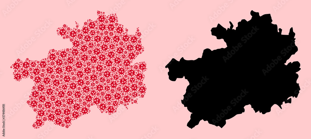 Obraz premium Vector Collage Map of Guizhou Province of Covid Items and Solid Map