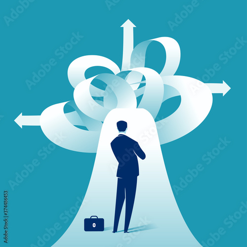 Choosing the right choice. The manager must decide which direction to use. Vector illustration..
