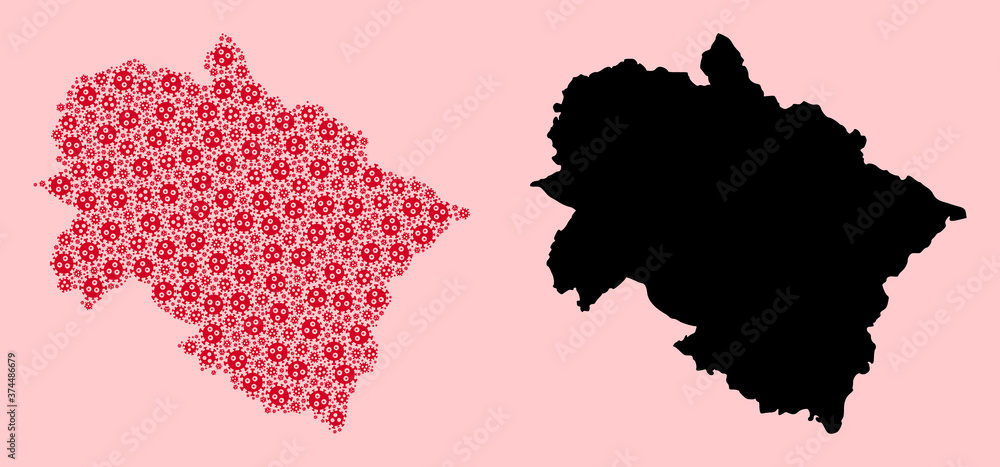 Vector Mosaic Map of Uttarakhand State of Virus Icons and Solid Map