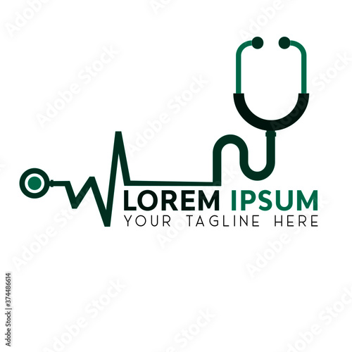 stethoscope and heart cardiology health care logo.