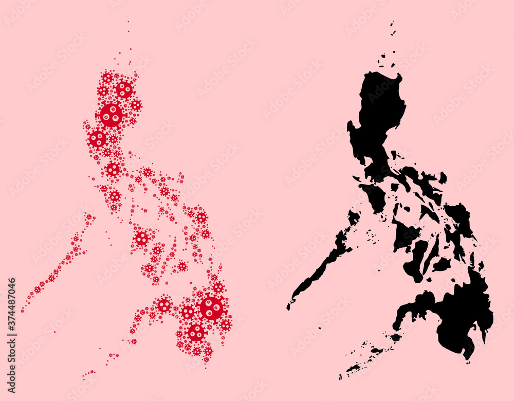 Fototapeta premium Vector Mosaic Map of Philippines of SARS Virus Parts and Solid Map
