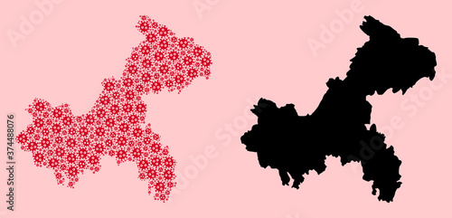 Vector Mosaic Map of Chongqing Municipality of Viral Particles and Solid Map