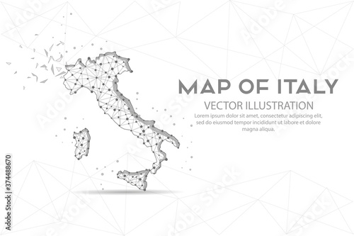 Map of Italy low poly wire frame on white background.
