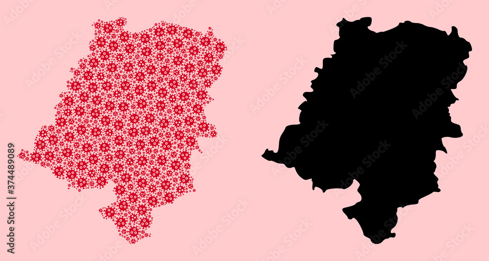 Vector Collage Map of Opole Province of Pandemic Virus Particles and Solid Map