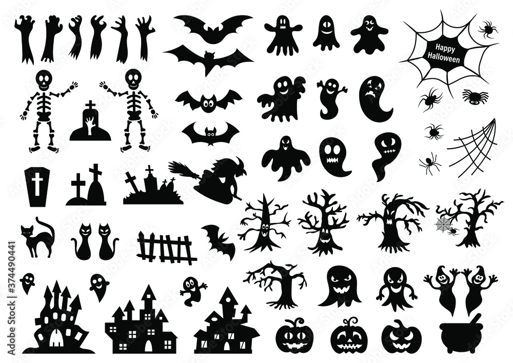 Set of silhouettes of Halloween on a white background. Vector illustration Set of silhouettes of Halloween on a white background. Vector illustration