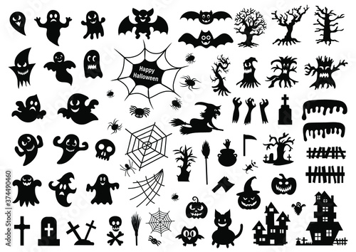 Set of silhouettes of Halloween on a white background. Vector illustration  © Ms VectorPlus
