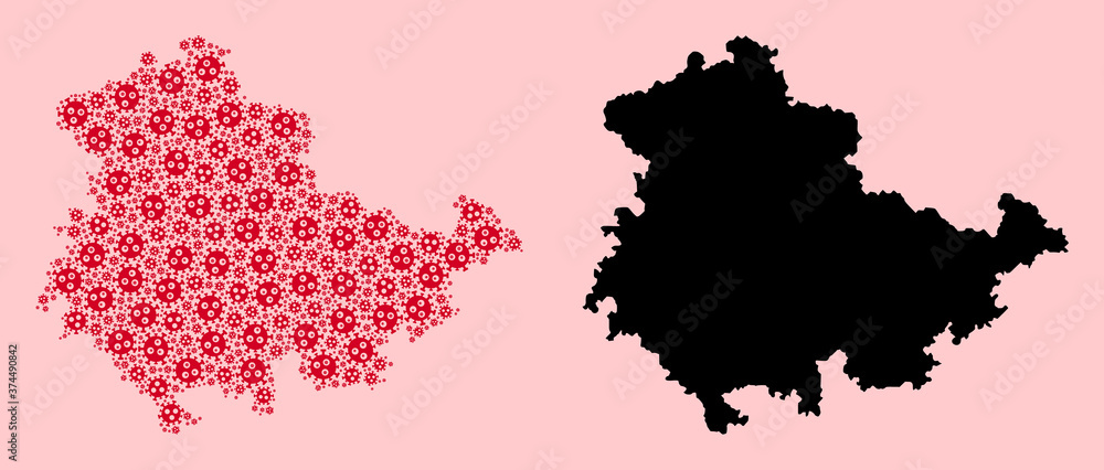 Vector Mosaic Map of Thuringia State of Flu Virus Parts and Solid Map